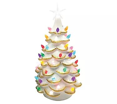 Santa's Workshop 14" LED lighted Ceramic Tree w /gold tips