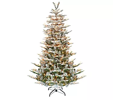 Puleo International 7.5 ft Pre-Lit Flocked Aspen Fir Tree