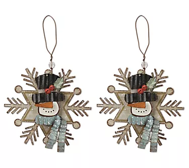 SVD set of 2 snowman snowflake ornaments