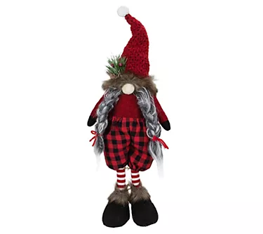 Northlight 17" Red and Black Buffalo Plaid Girl Gnome Figure
