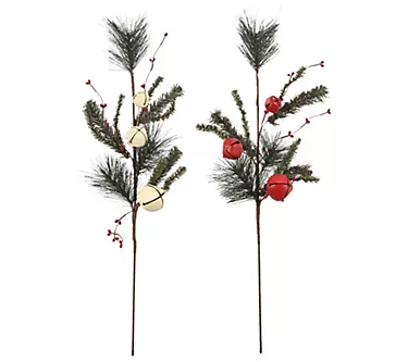 Barbara King Set of 2 24" Jingle Bell Faux Pine  Stems