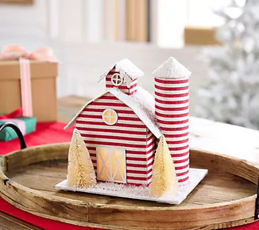 Kringle Express Illuminated Paper Striped Barn