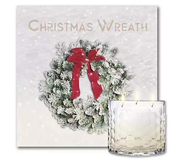 Courtside Christmas Wreath 8x8 Art & 13.5 oz 3- Wick Candle