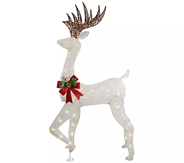 Northlight 60" LED Glitter Reindeer with Red Bo w Decoration