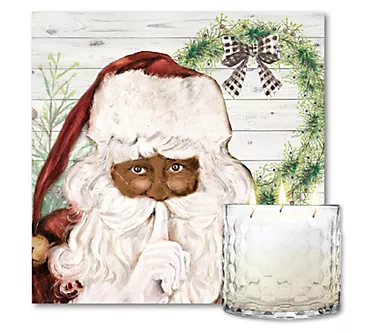Courtside Here Comes Santa 8x8 Art & 13.5 oz 3- Wick Candle