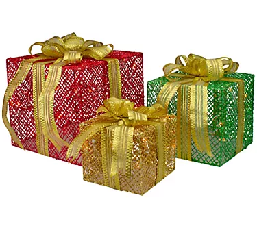 Northlight Set of 3 Red Green and Gold Gift Box es Decoration