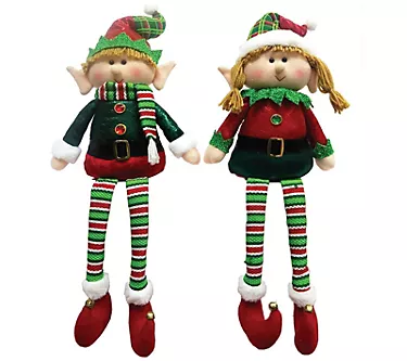 19" Sitting Elves, 2 Asst. by Santa's Workshop