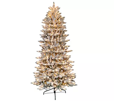 Puleo International 9' Prelit Slim Flocked Franklin Fir Tree