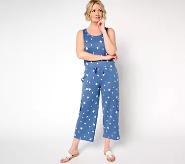 MUK LUKS French Terry Straight Leg Cargo Jumpsuit