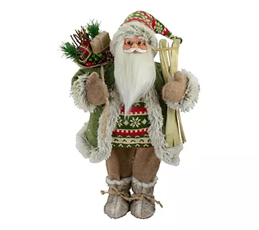 Northlight 18" Standing Santa Figure Carrying Skis & Presents