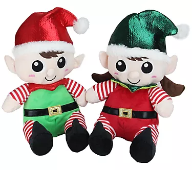 Northlight 13" Plush Sitting Boy & Girl Elf Figures - Set of 2