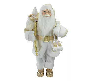 Northlight 18" Gold & White Standing Santa Figure w/ Presents