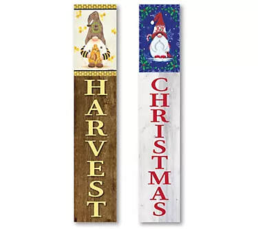 Floral & Gnome Christmas 2 7x40 Double-Sided Po rch Sign