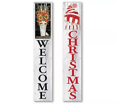 Autumn & Snowman Kisses 7x40 Double-Sided Porch Sign