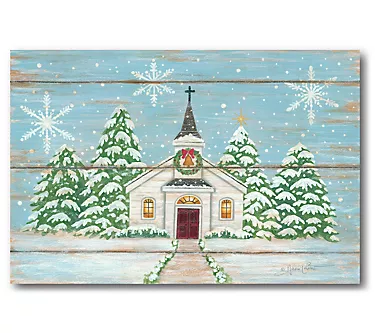 Courtside Market White Christmas Chapel 18x26 Canvas