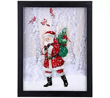 16" x 20" 3D Acrylic Santa/Cardinal Scene by Va lerie