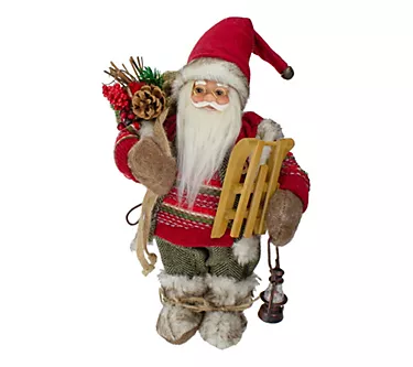 Northlight 12" Standing Santa With a Sled and Lantern Figure