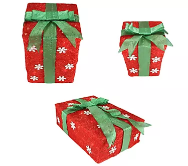 Northlight Set of 3 Red & Green Snowflake Gift Boxes Decor 13"