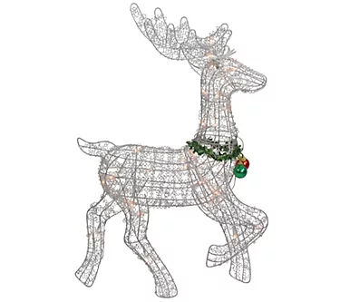 Norhtlight 25" Silver & Green Lit Prancing Reindeer Outdoor
