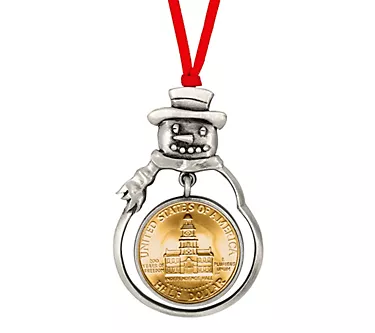 Gold Plated Bicentennial JFK Half Dollar Snowman Ornament