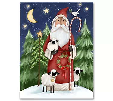 Courtside Market Prim Santa with Trees 30x40 Canvas