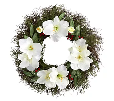 Nearly Natural 20" Cedar, Amaryllis & Ruscus w/Berries Wreath