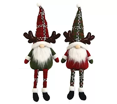 18" Santa's Workshop Sitting Reindeer Gnomes, Set of 2