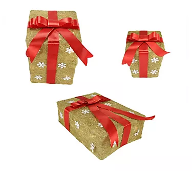 Northlight 3 Gold & Red Snowflake Gift Box YardArt Decor 13"