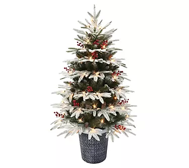Puleo 4.5' Pre-lit Potted Flocked Halifax Fir Tree