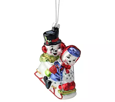 Northlight 4.5" White & Red Sledding Snowmen Couple Ornament