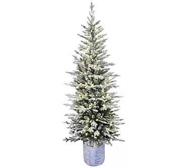 Puleo International 6' PreLit Potted Flocked Scandinavian Tre