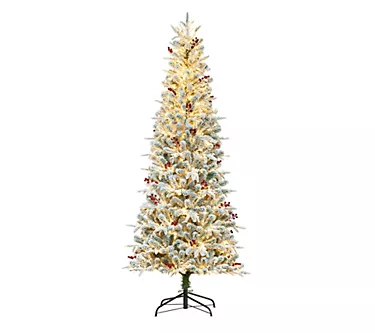Haute Decor 7' Lexington Pre-Lit Flocked SlimTree wBerry Tip