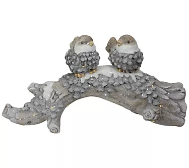 Northlight 18" LED Rustic Glittered Birds on anowy Log Decor