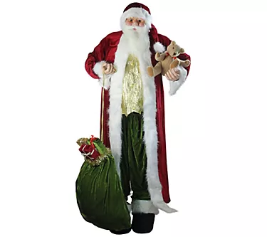 Northlight 6' Standing Santa Figure w/ Teddy Bear & Gift Bag