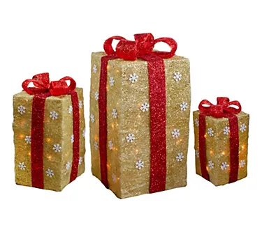 Northlight 3 Tall Gold Sisal Gift Boxes w/ Red Bows Decor