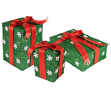Northlight Set of 3 Prelit Green & Red Gift Boxes Decorations