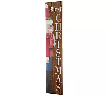Glitzhome Wood Merry Christmas Nutcracker Vertical Porch Sign