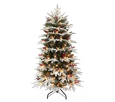 Puleo 4.5' Pre-lit Slim Flocked Halifax Fir Tree