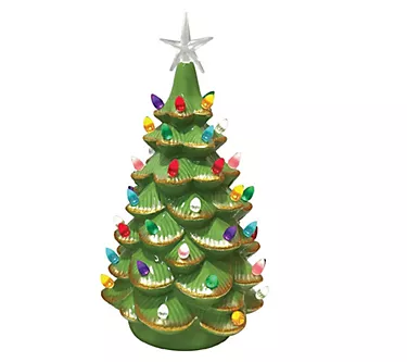Santa's Workshop 14" LED light Green ceramic tr ee w/gold tips