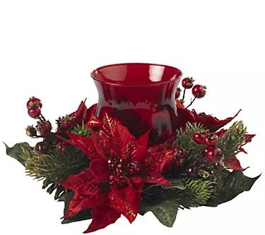 Poinsettia & Berry Candelabrum by Nearly Natural