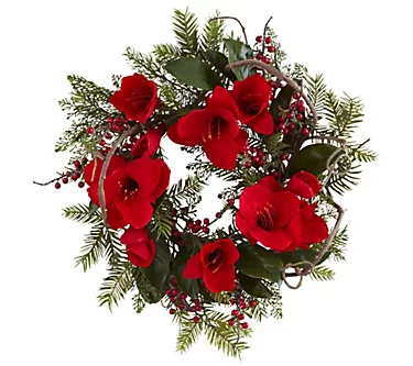 24" Amaryllis Wreath by Nearly Natural
