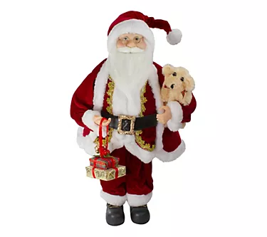 Northlight 18" Santa Figure with a Plush Brown Bear