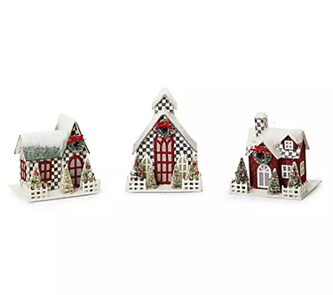 MacKenzie- Childs Set of 3 Illuminated Holiday Houses