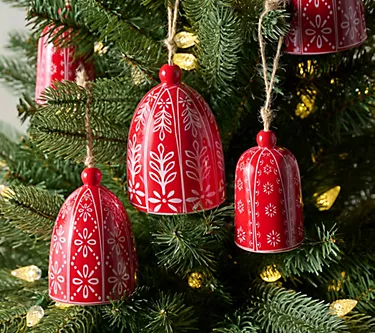 Home Reflections S/6 Festive Ceramic Bell Ornaments