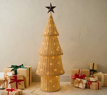 Home Reflections 4' Lit Faux Rattan Tiered Tree