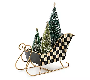 MacKenzie - Childs Check Sleigh with Bottle Brush Trees 1 374358-mackenzie-childs-check-sleigh-with-bottle-brush-trees-1.webp