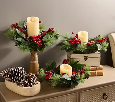 Set of 3 Berry, Pinecone and Greenery Candle Rings by Valerie