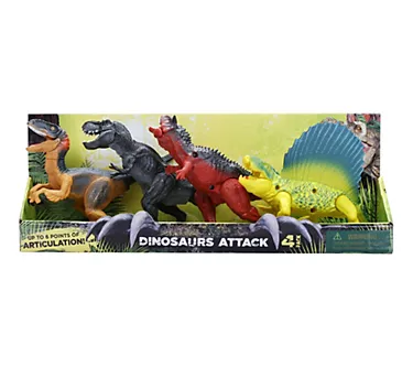 Kid Galaxy Dino saur Attack Fig ures 7" Dino Se t - 4 Pack