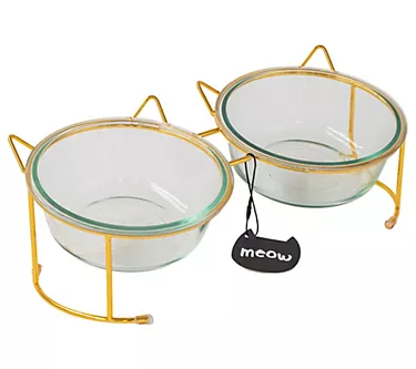 Dexypaws Elevated Glass Cat Bowl
