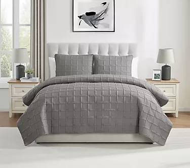 VCNY Home Solid 3pc Square Textured Quilt Set,Full/ Queen